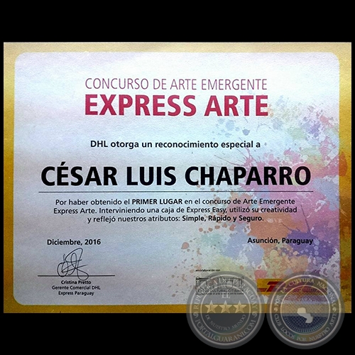 Concurso de Arte Emergente - Primer Lugar otorgado al artista César Chaparro - Diciembre 2016